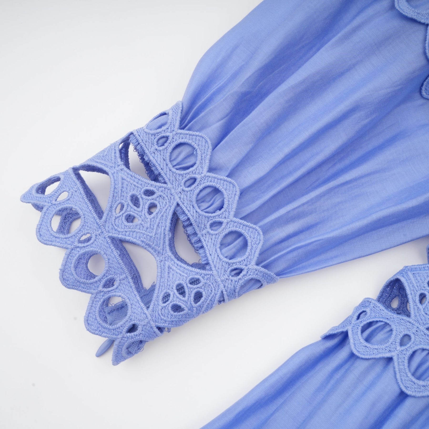 Nova Blue Cut - Out Lace Mini Dress With Waistbelt and Button Front
