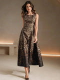 Nunzia Midi Dress - Round Neck - High Waist - A Line - Leopard Print - Elegant