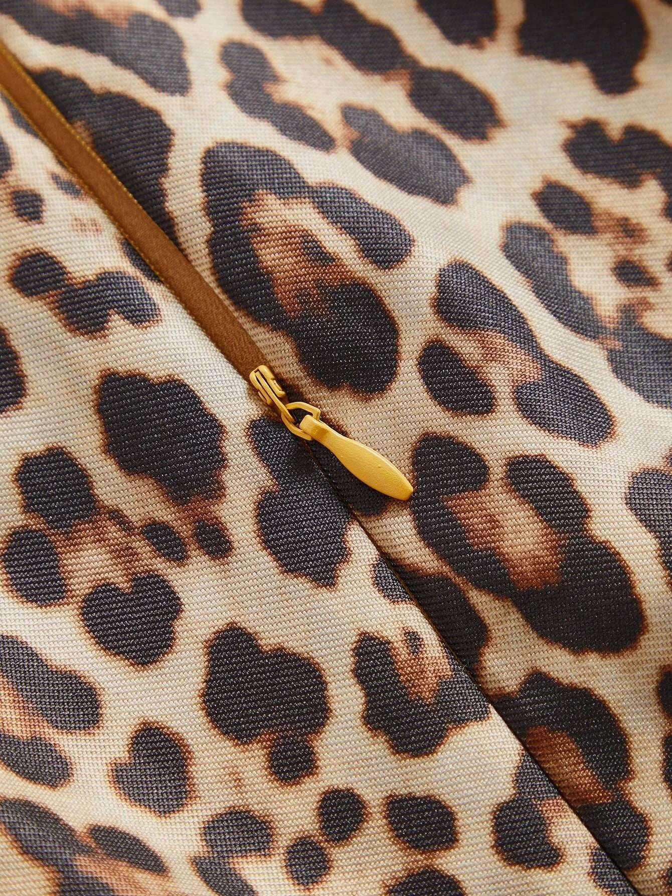 Nunzia Midi Dress - Round Neck - High Waist - A Line - Leopard Print - Elegant