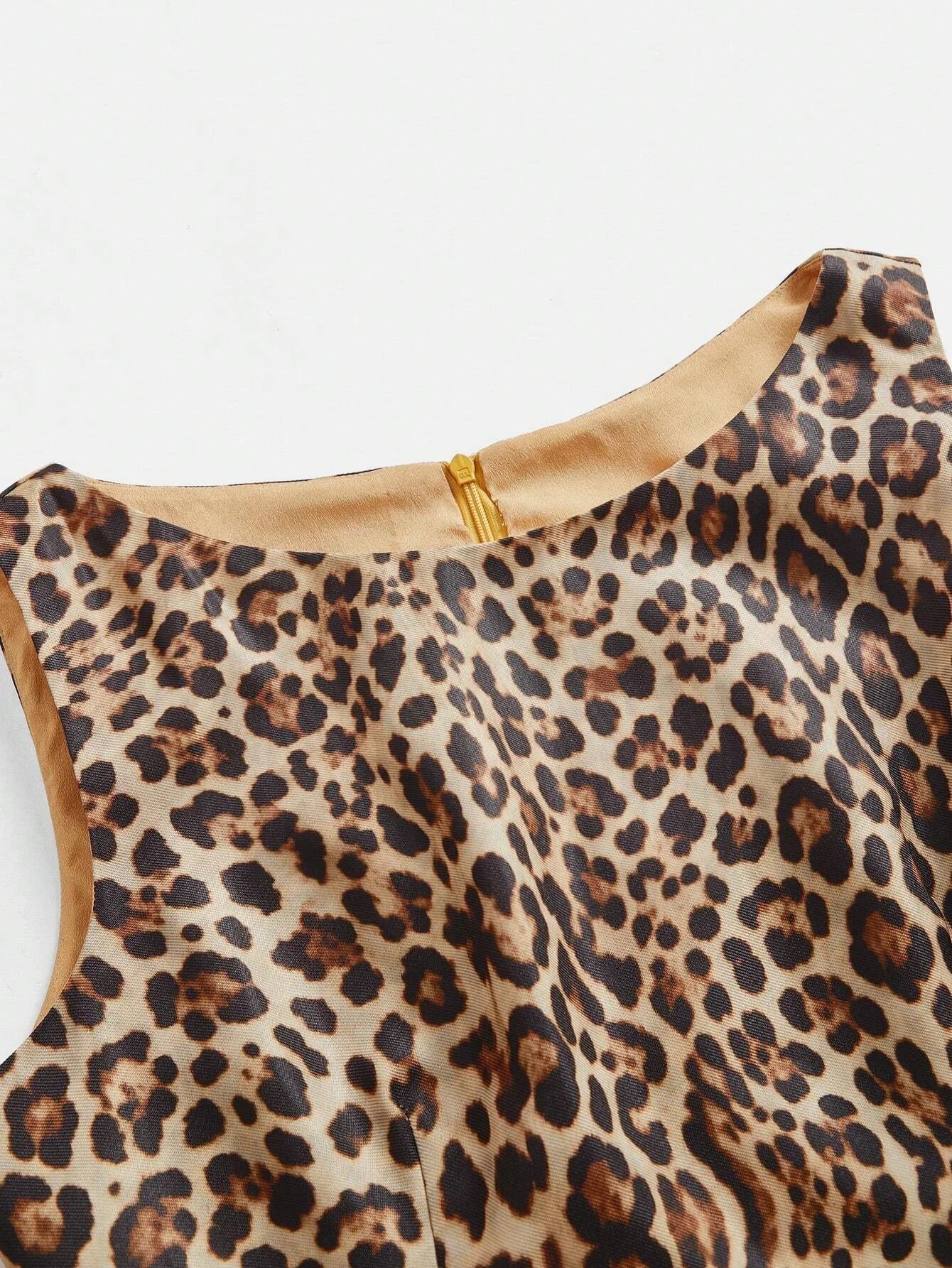 Nunzia Midi Dress - Round Neck - High Waist - A Line - Leopard Print - Elegant