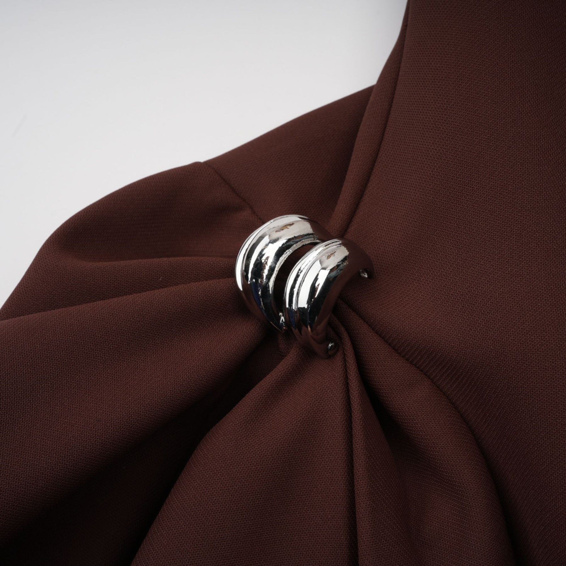 Nunzia Mini Dress Brown Asymmetric Neck Puff Cinched Waist