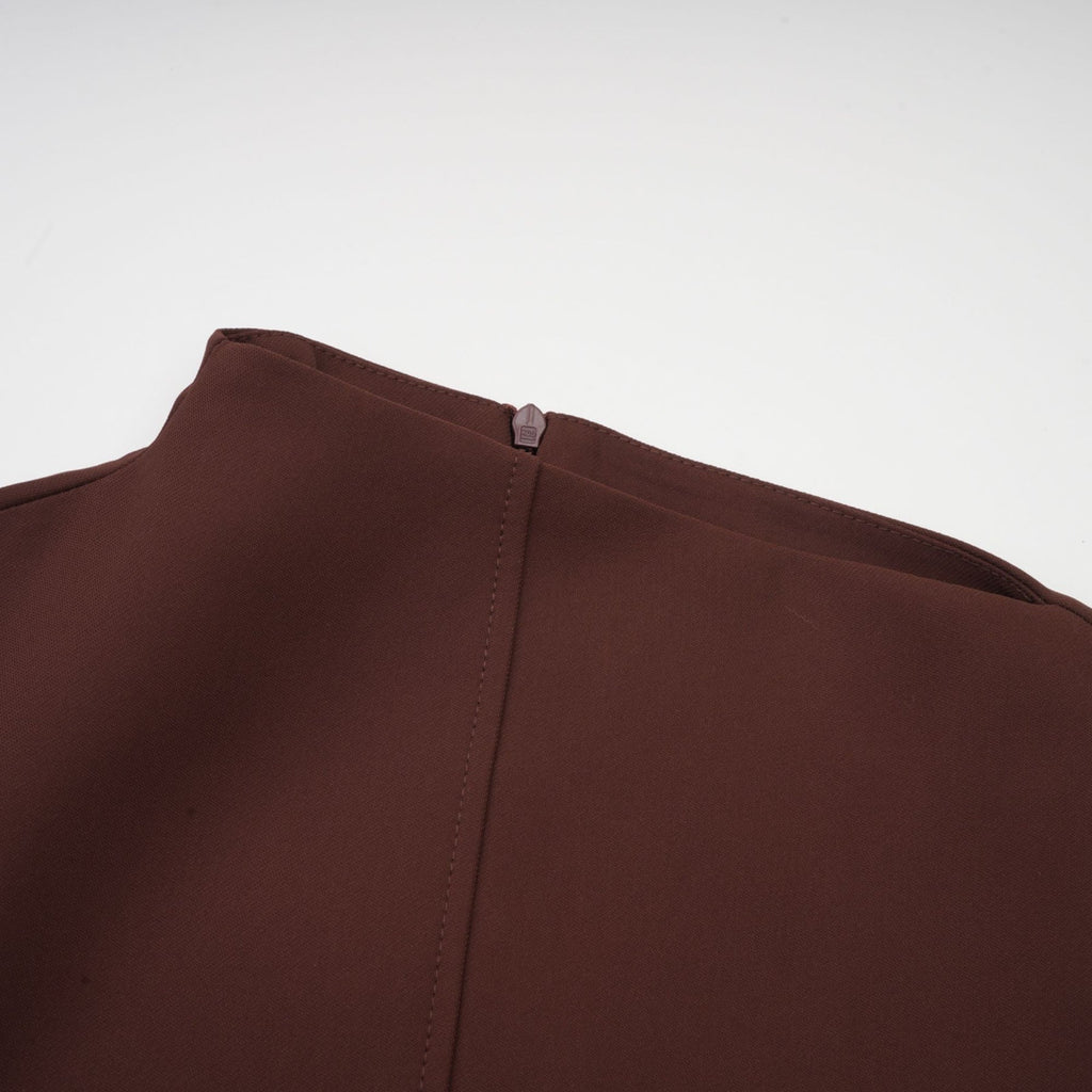 Nunzia Mini Dress Brown Asymmetric Neck Puff Cinched Waist