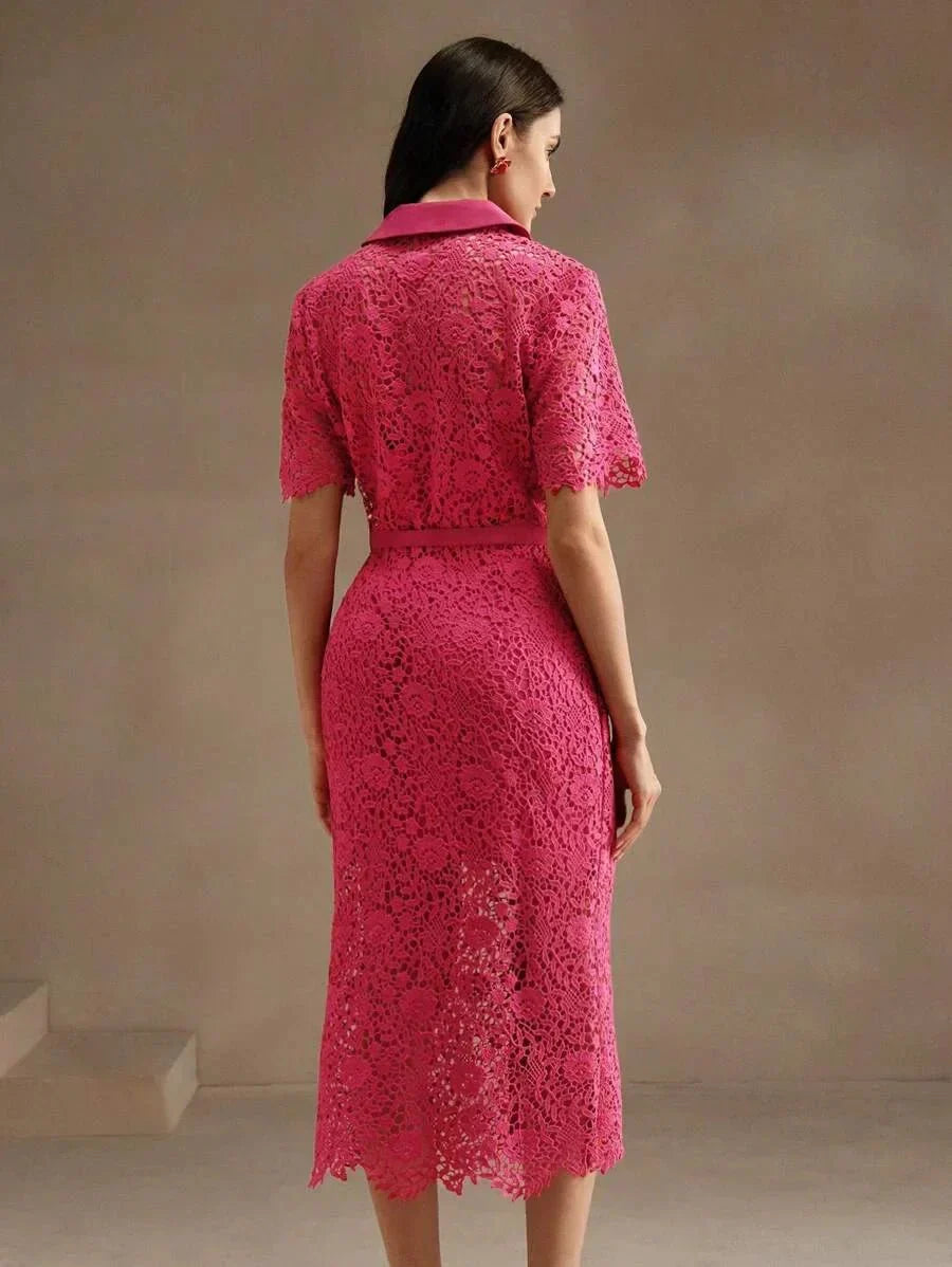 Oakley Midi Dress - Shirt Collar - Elegant Style - High Waist - Pocket Details - Slim Fit
