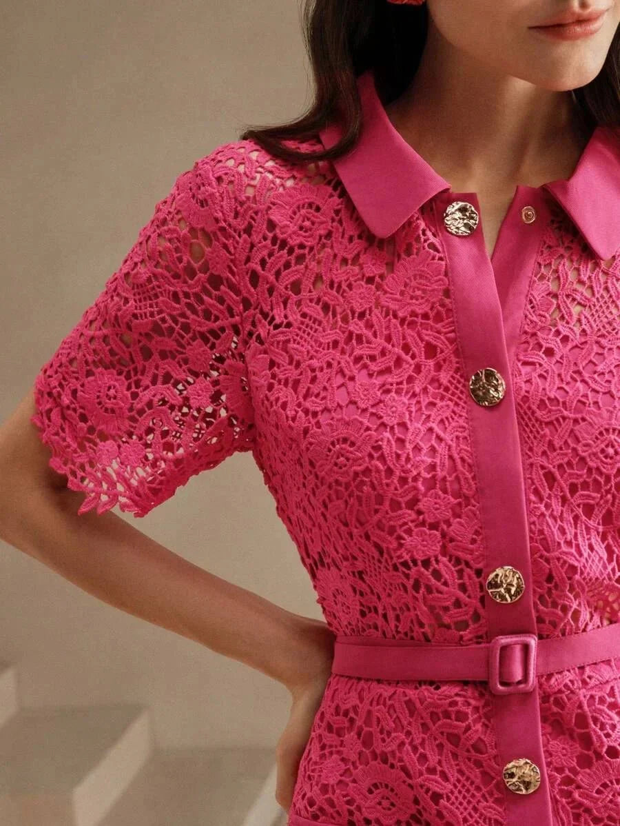 Oakley Midi Dress - Shirt Collar - Elegant Style - High Waist - Pocket Details - Slim Fit