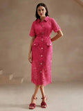 Oakley Midi Dress - Shirt Collar - Elegant Style - High Waist - Pocket Details - Slim Fit