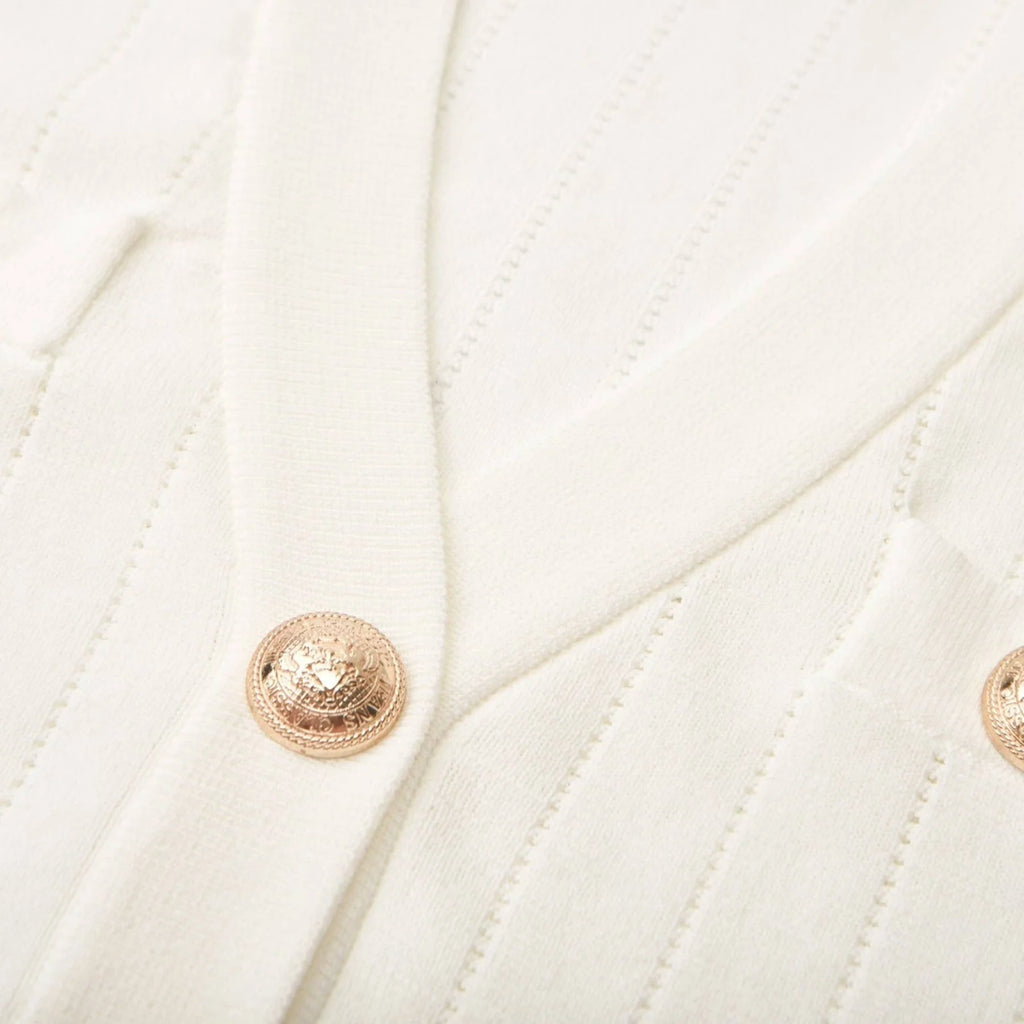 Oakley Skirt & Top Set Rib Knitted Button Detail White