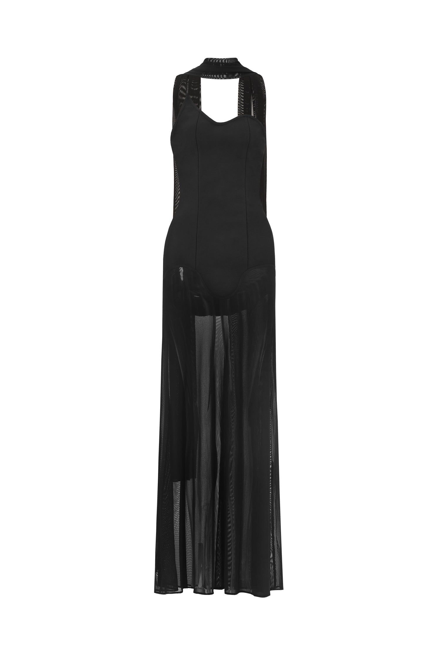 Octavia Black Asymmetrical Neckline Tulle Maxi Dress Formal Evening Wear
