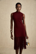 Octavia Midi Dress Vibrant Red Fringe Detail Crew Neck