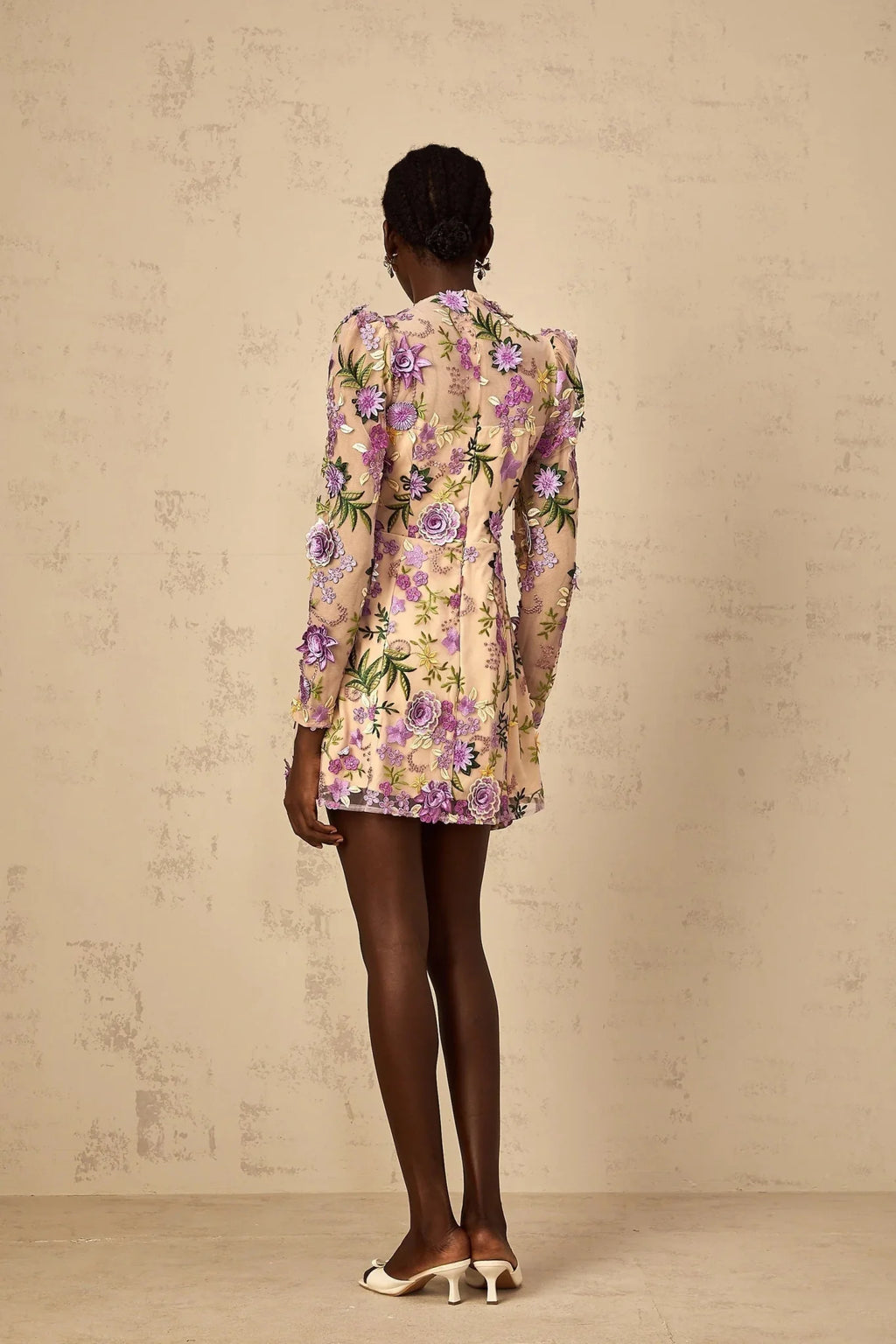 Ofelia Mini Dress Purple Floral Appliqu Embroidered Tulle