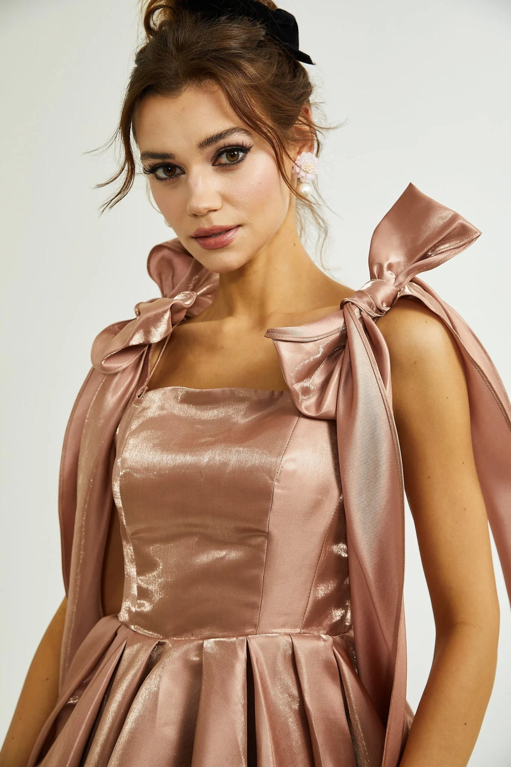 Olga Dress Brown Bow Detail Flare Mini