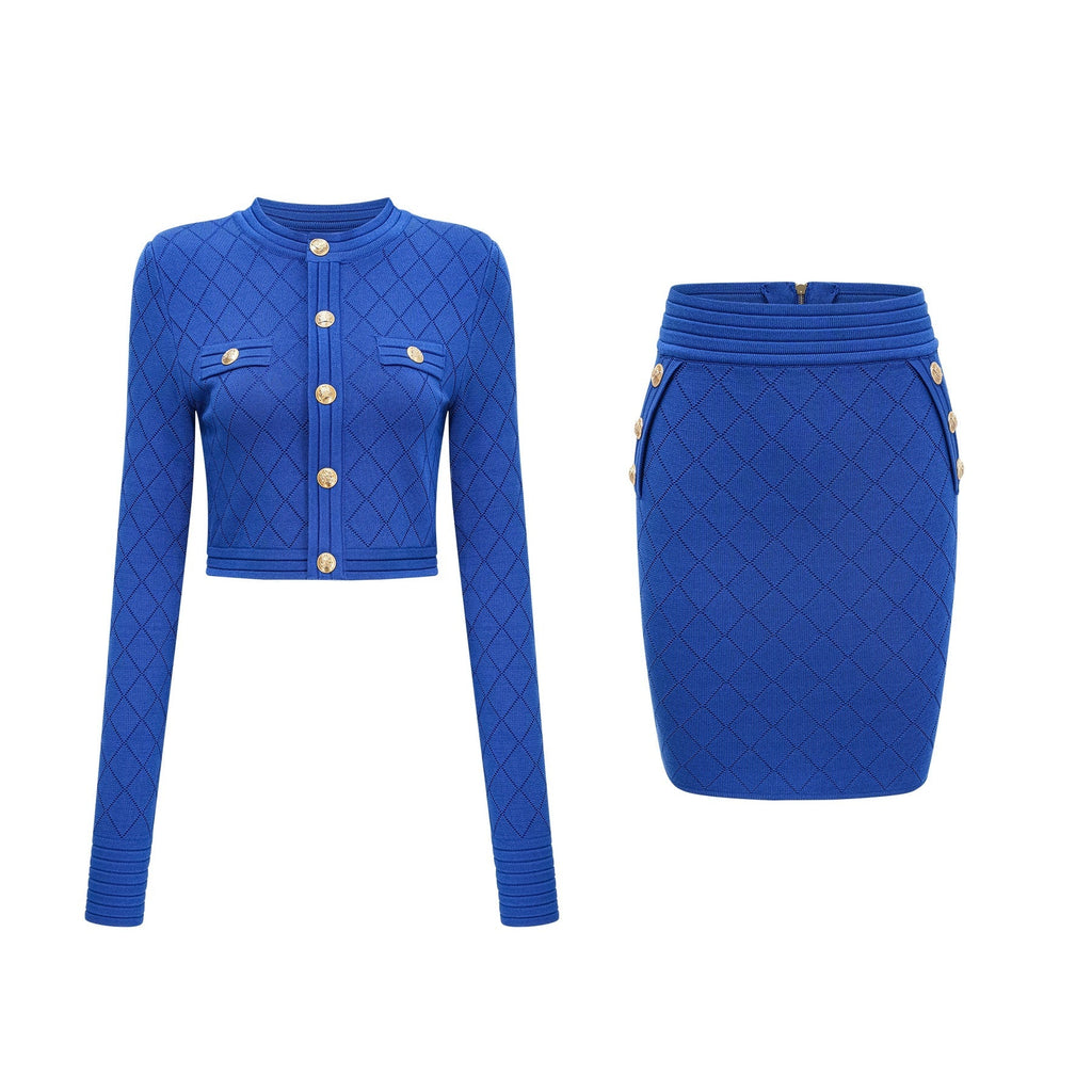Olga Skirt & Top Set Plaid Blue Button