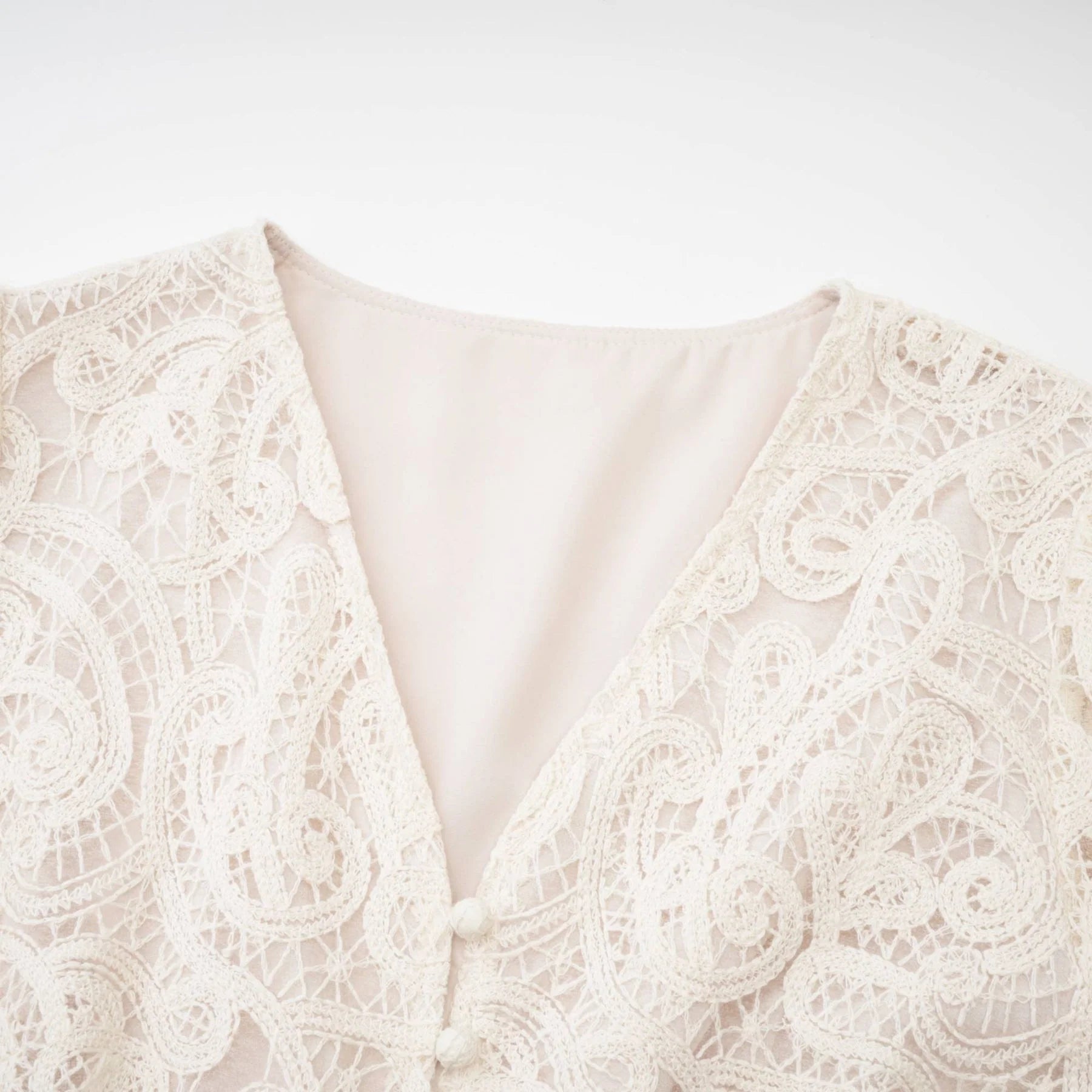 Olivia Long Sleeved Dress White Lace Pierced Effect V - Neck