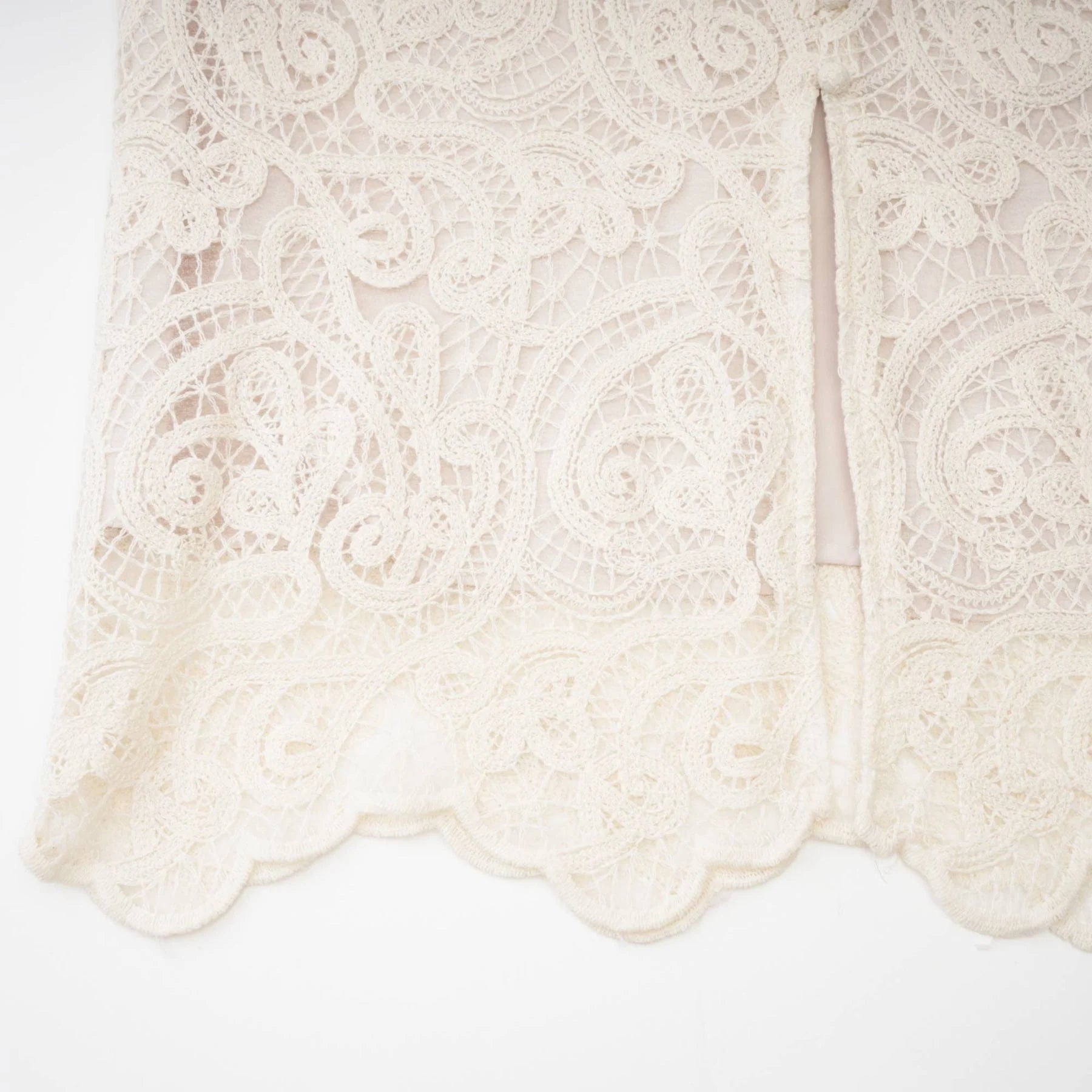 Olivia Long Sleeved Dress White Lace Pierced Effect V - Neck