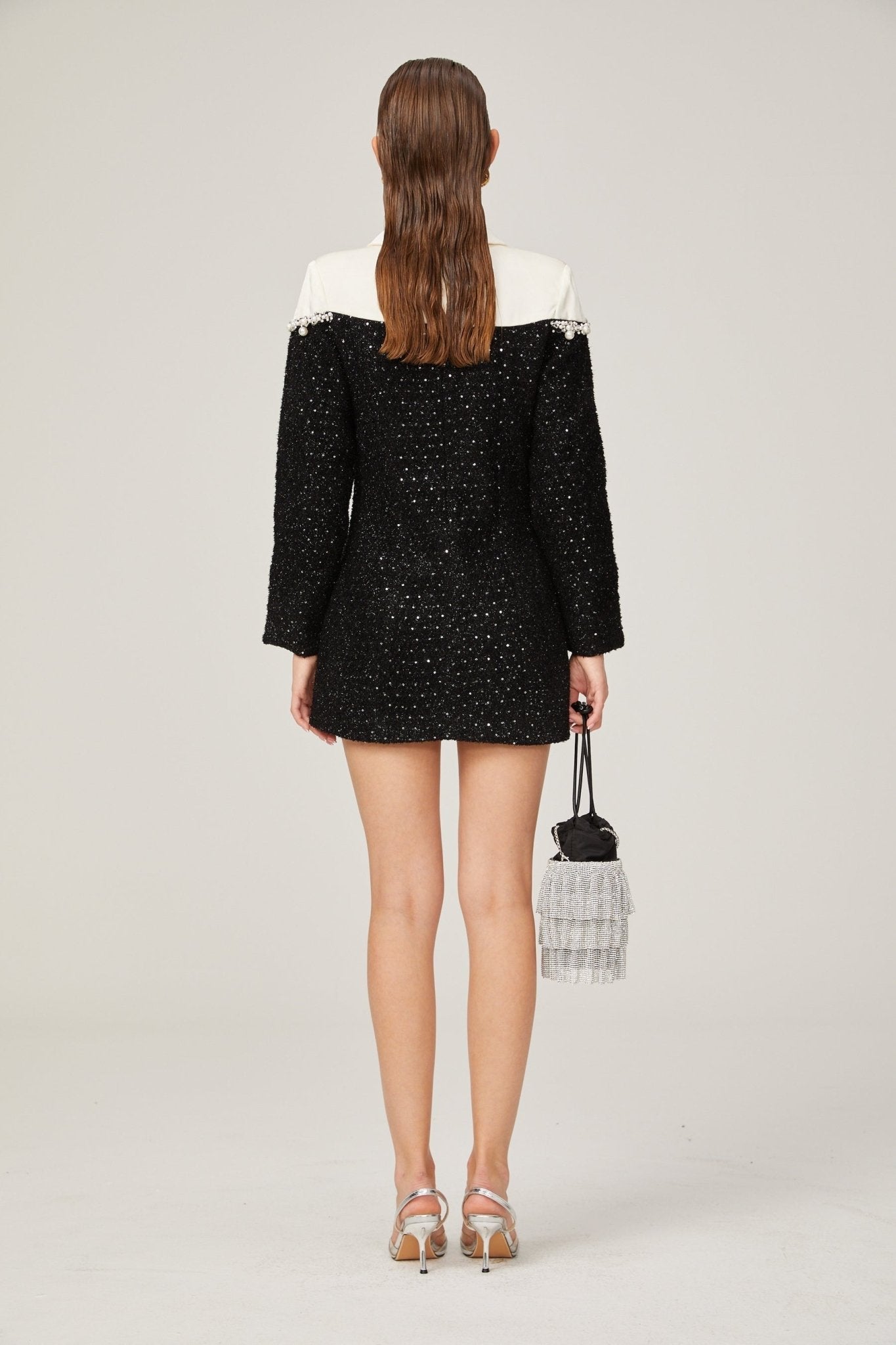 Olivia Mini Dress Monochrome Tweed Pearls
