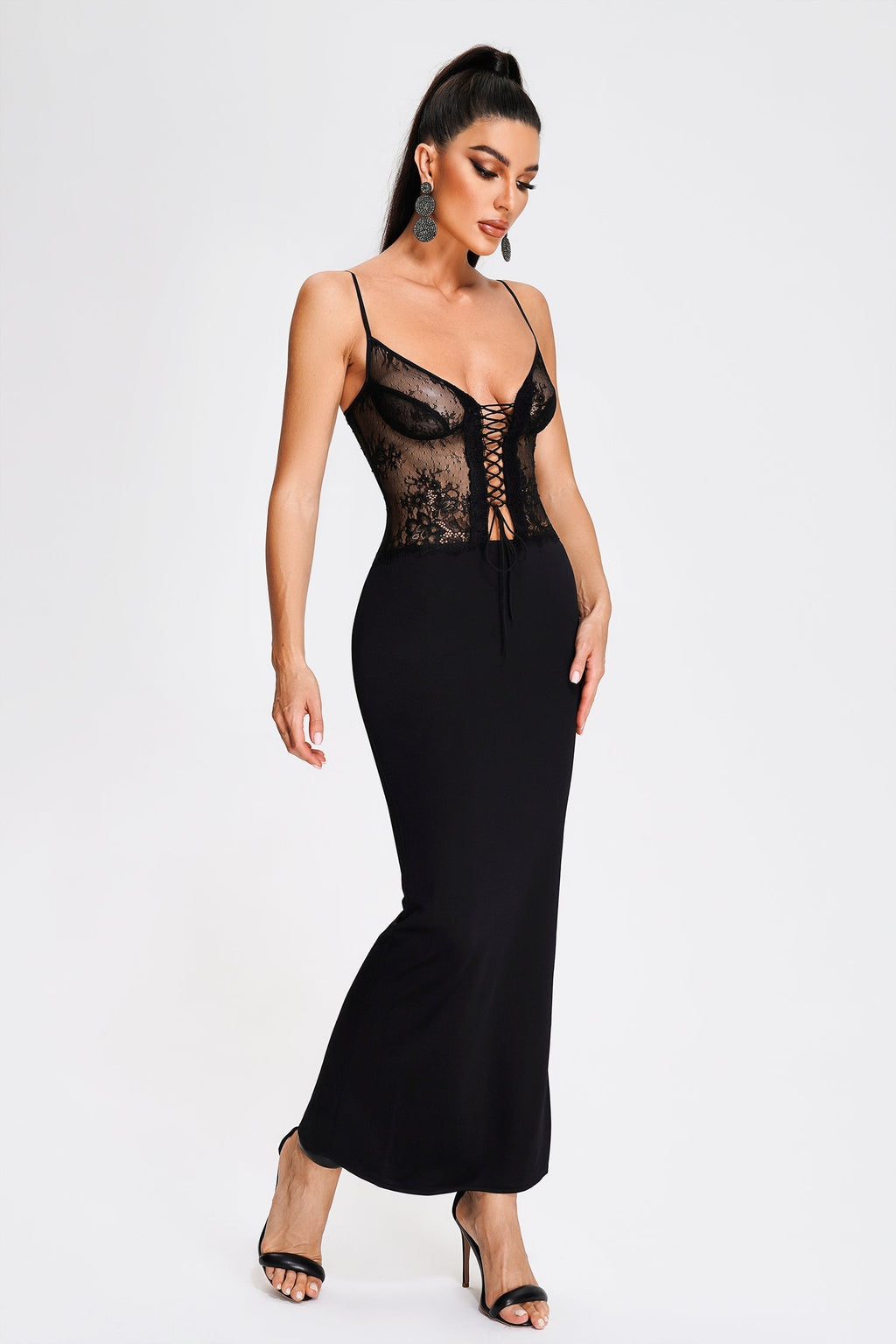 Ornella Black Lace Bodice Maxi Dress