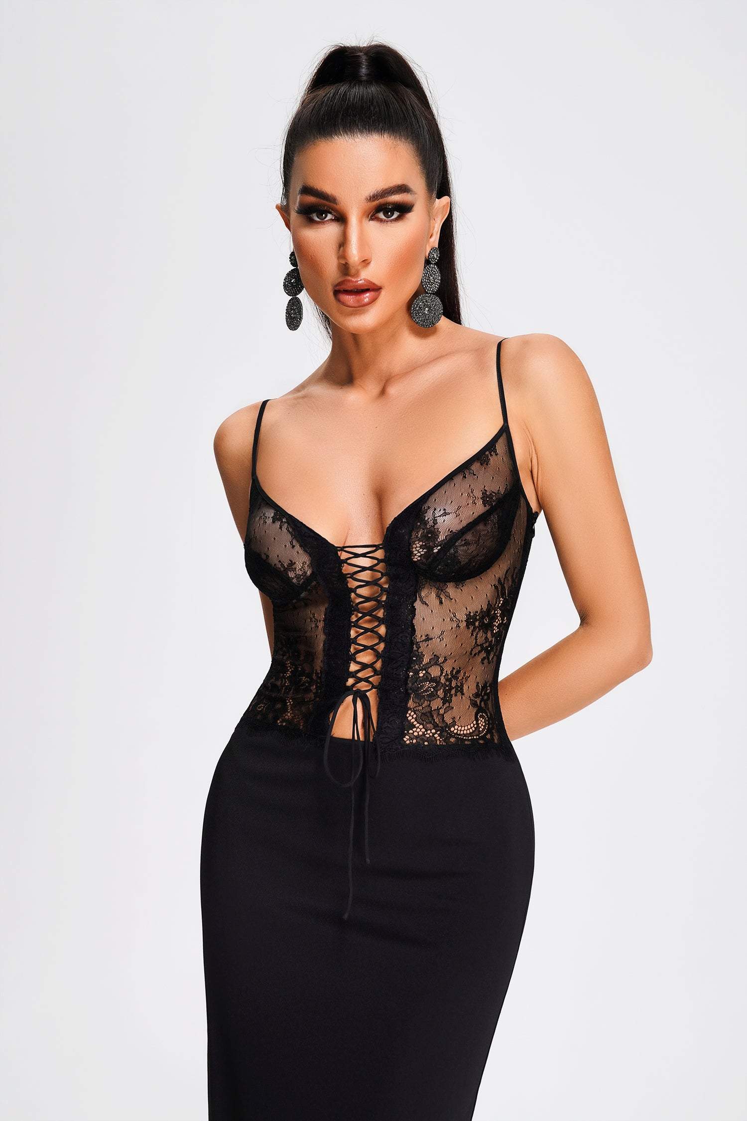 Ornella Black Lace Maxi Dress