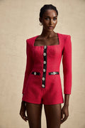 Ornella Bodysuit Pink & Black Cut Out Crystal Buttons