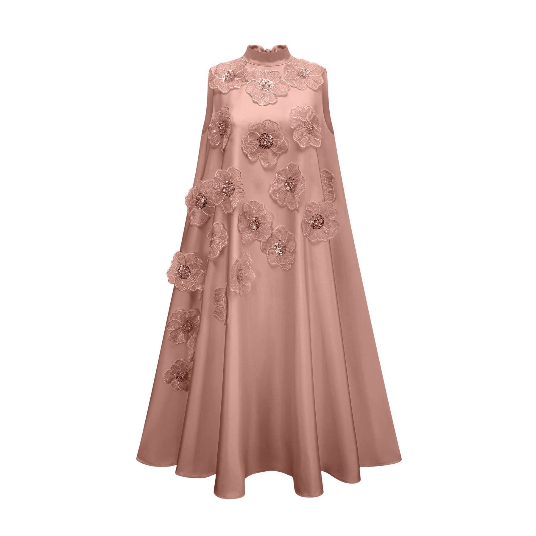 Ornella Floral Midi Dress in Soft Pink with Bead Embellishment & Rear Zip