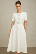 Ornella Midi Dress White Crystal Bow Flare Skirt