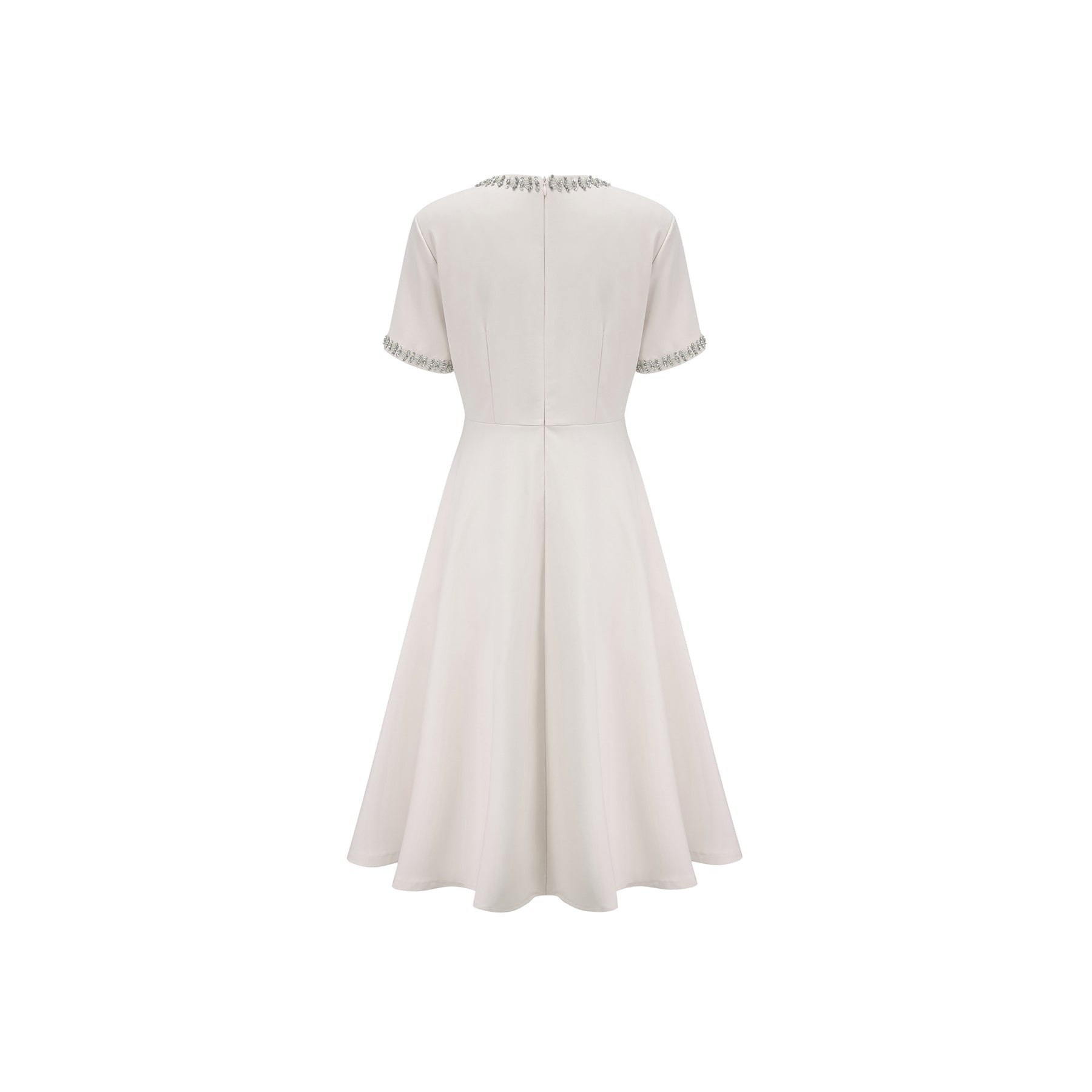 Ornella Midi Dress White Crystal Bow Flare Skirt