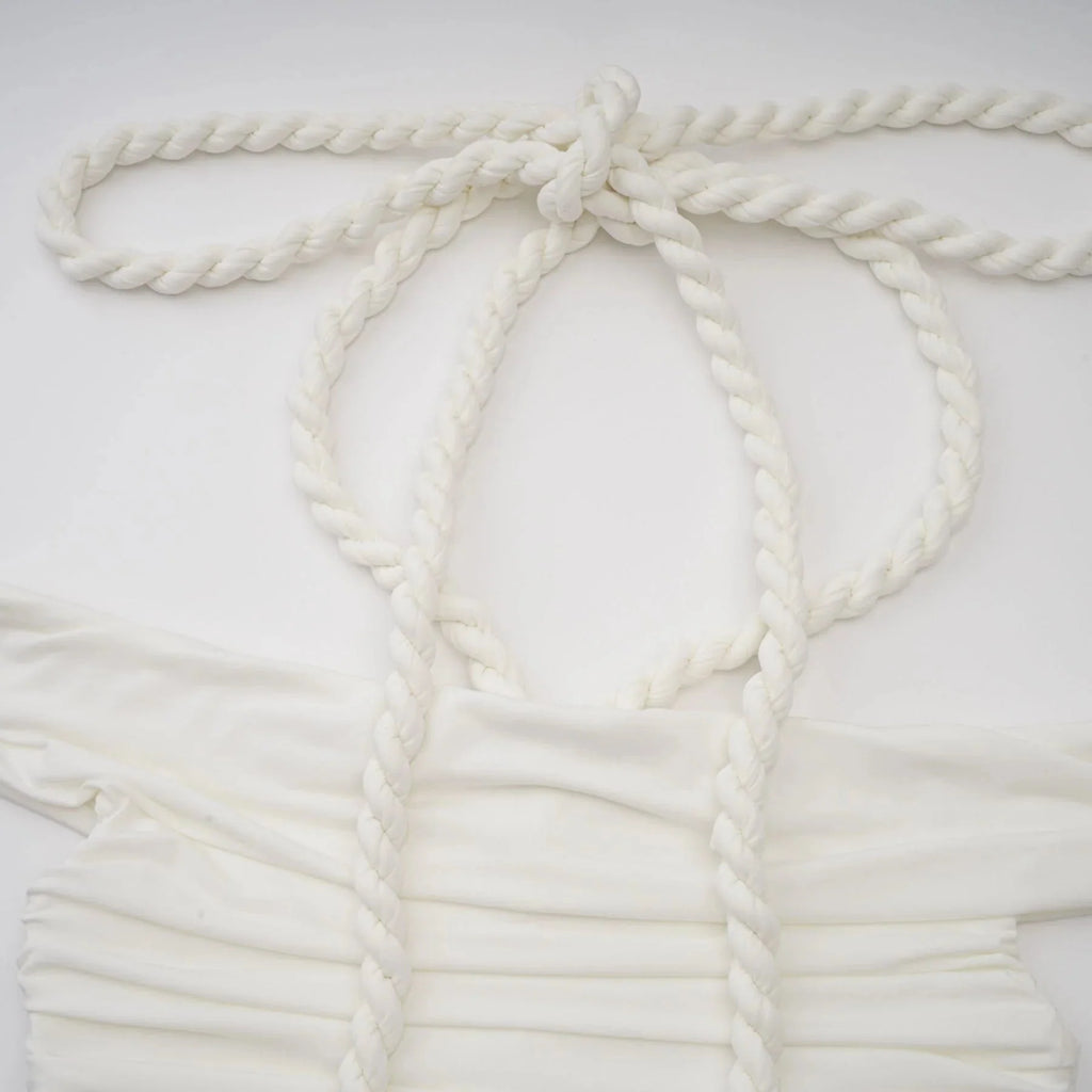 Ornella Midi Dress White Off - Shoulder Braid & Rope Detail