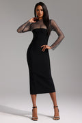 Paige Black Mesh Sleeve Midi Dress for Women