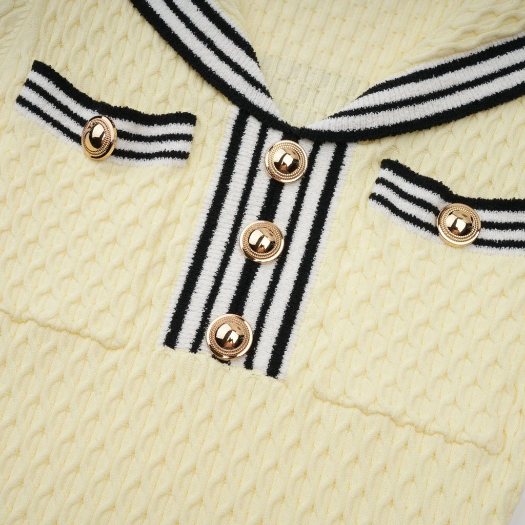 Paige Knitted Dress with Nautical Detail in Yellow