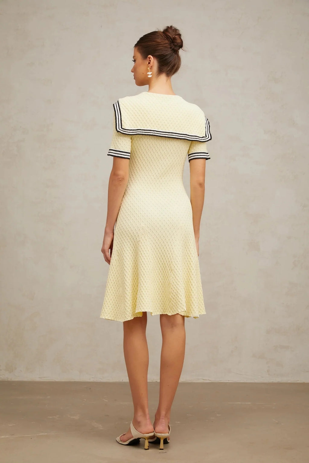 Paige Knitted Dress with Nautical Detail in Yellow