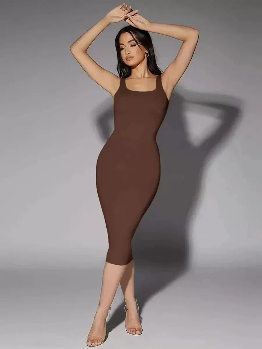 Paisley Midi Dress - Scoop Neck - Beach Occasion - Pencil Hem - Backless Detail - Elegant Style