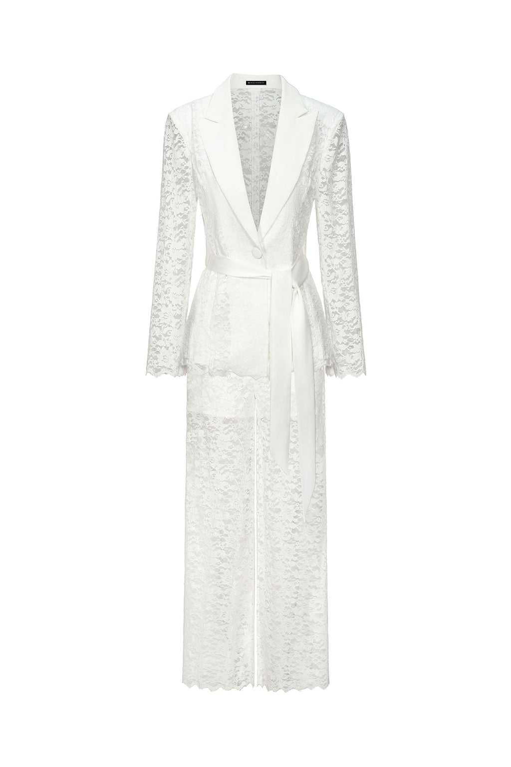 Paisley White Lace Two Piece Dress with V Neckline and Long Sleeves