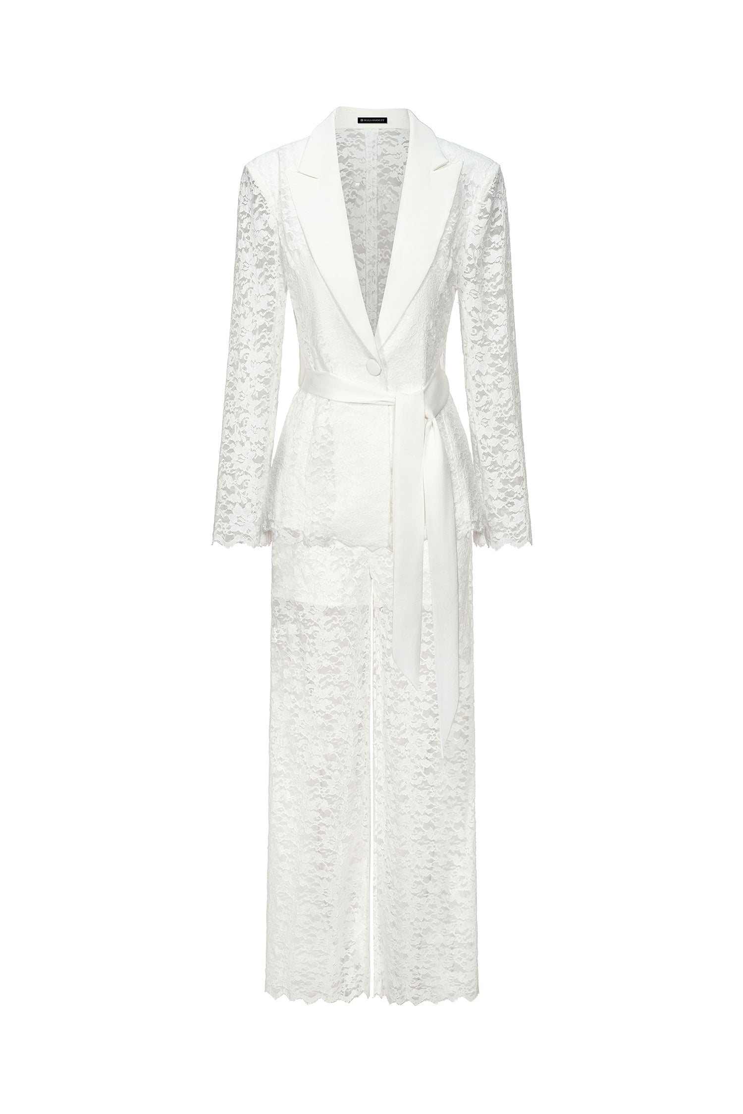 Paisley White Lace Two Piece Dress with V Neckline and Long Sleeves