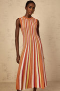 Paityn Midi Dress Orange Striped Knit Metallic Pleated Open Back