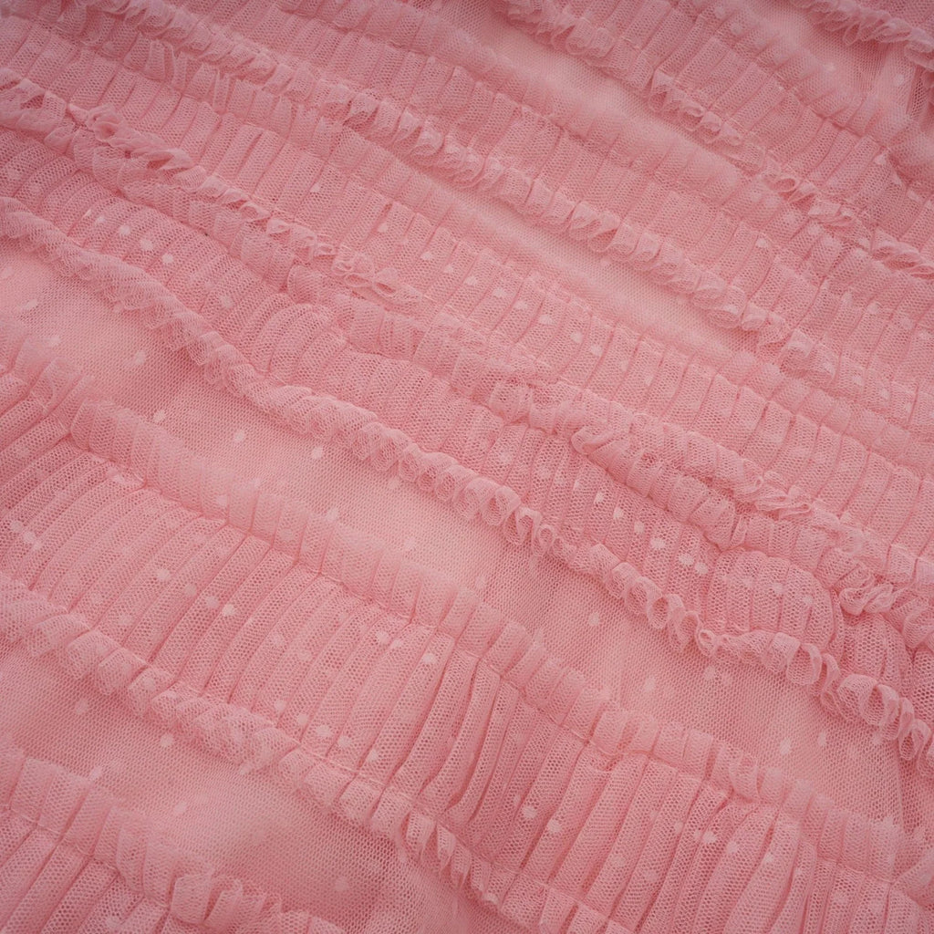 Paityn Midi Dress Pink Dot Ruffled Tulle Tiered Design Zip Fastening