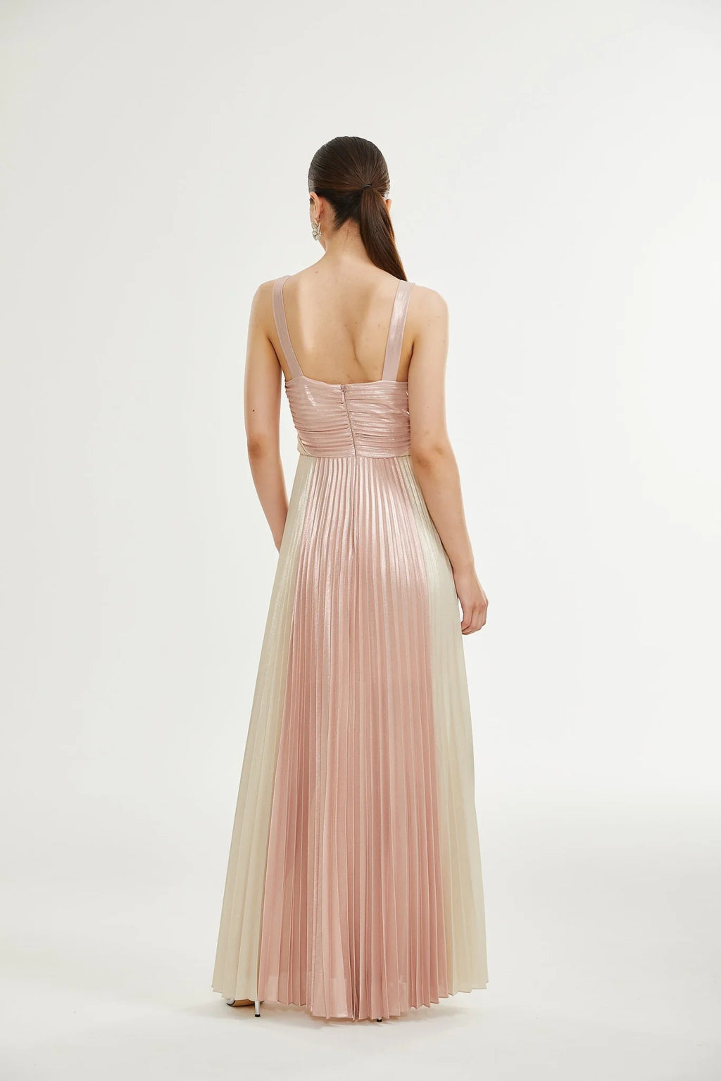 Palma Dress Pink & Gold Pleated Maxi