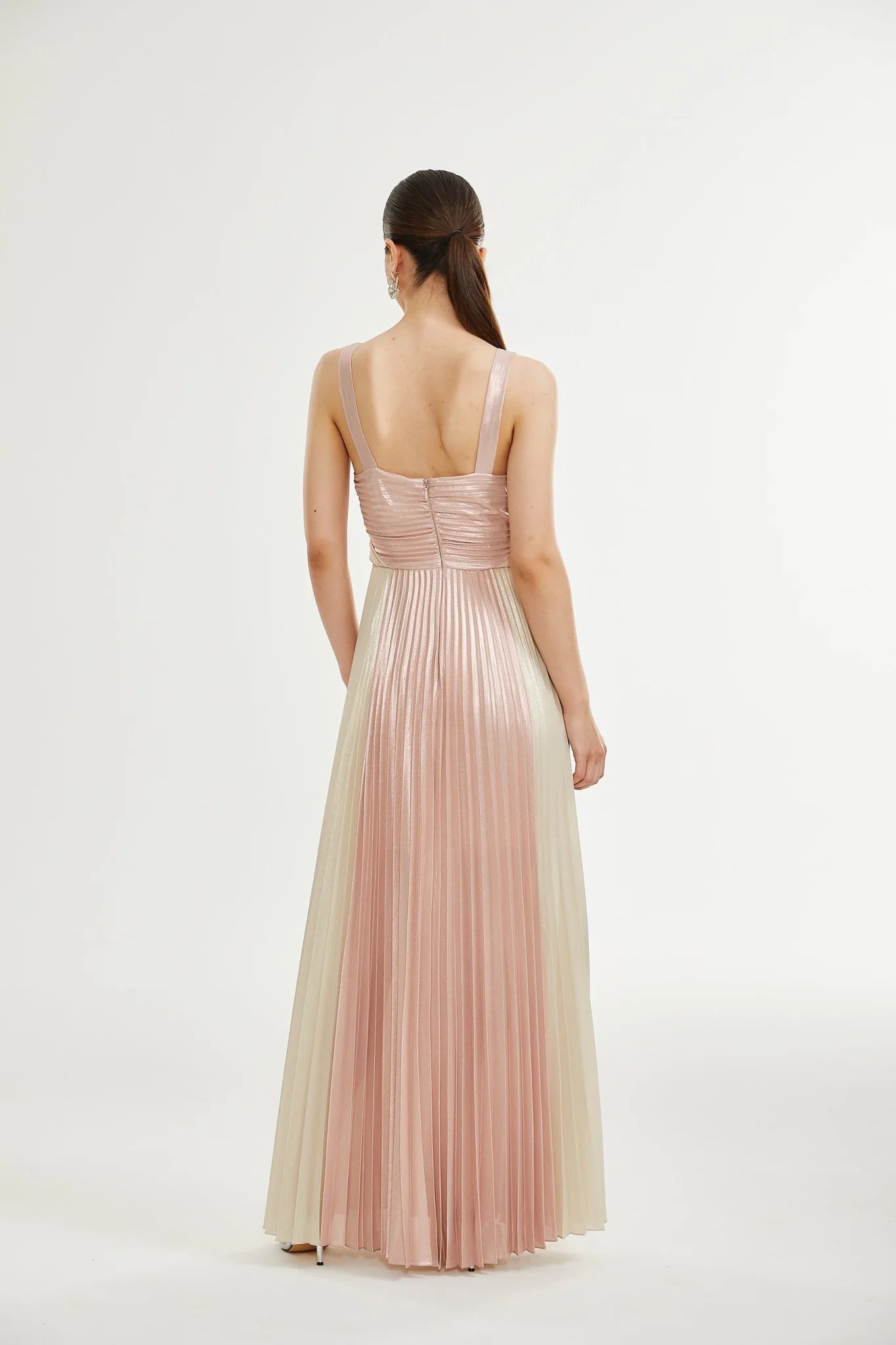Palma Dress Pink & Gold Pleated Maxi
