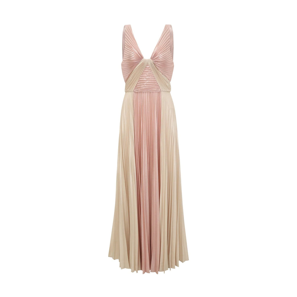 Palma Dress Pink & Gold Pleated Maxi
