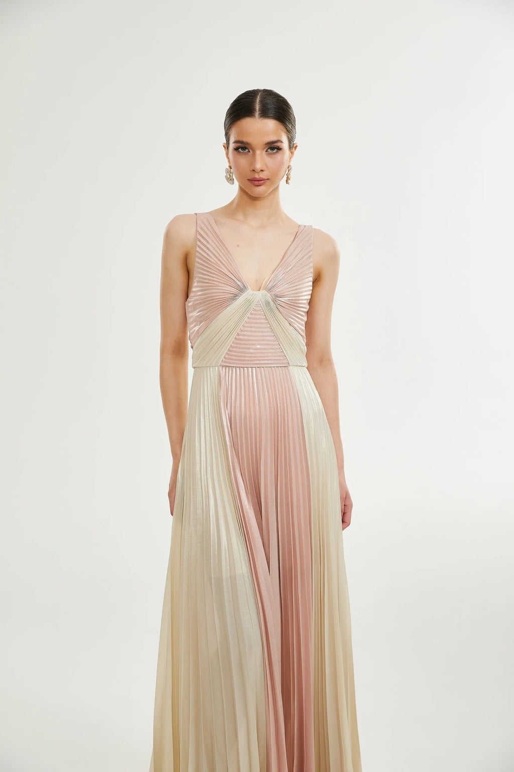 Palma Dress Pink & Gold Pleated Maxi