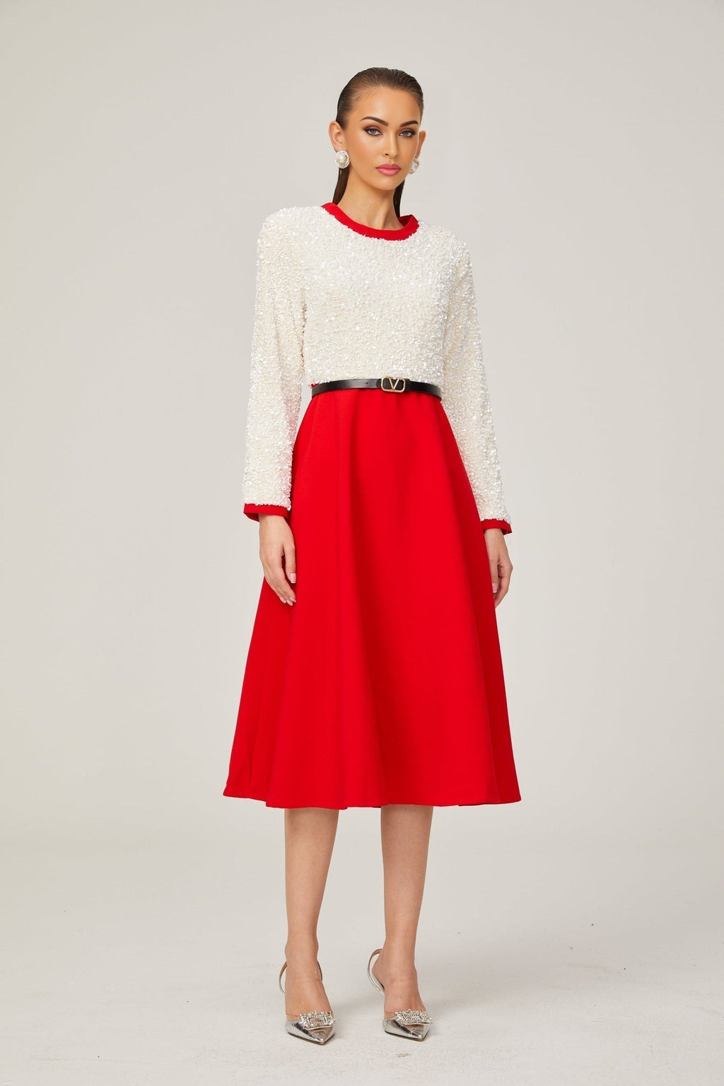 Palma Long Sleeve Midi Dress in Red