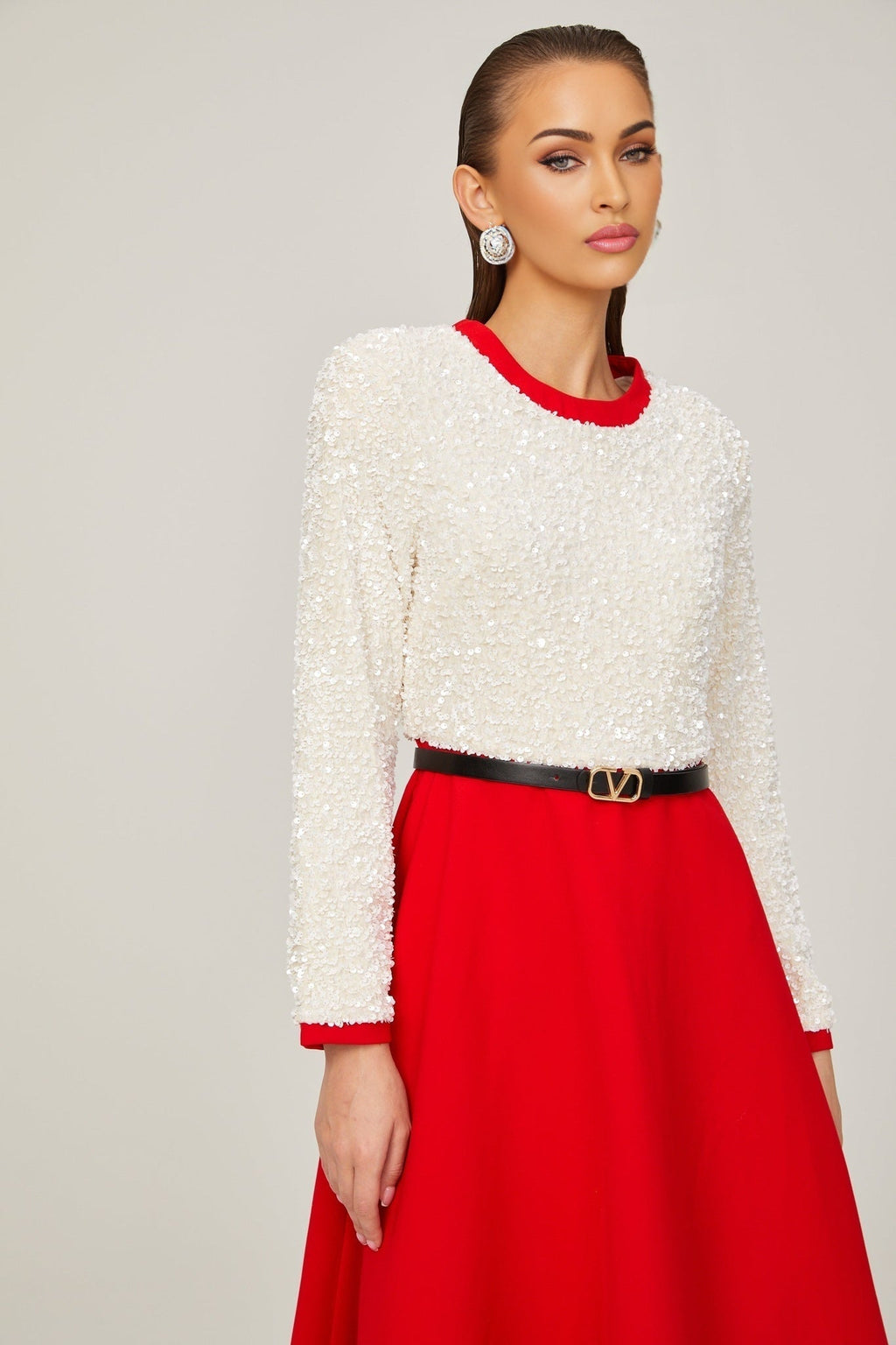 Palma Long Sleeve Midi Dress in Red