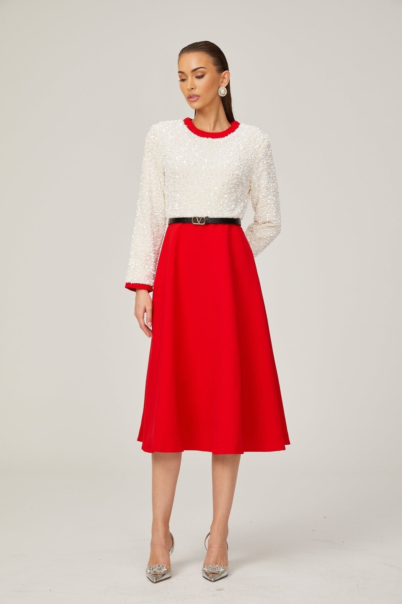 Palma Long Sleeve Midi Dress in Red