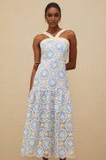Palma Midi Dress - Sleeveless - Embroidered Design - Adjustable Straps - Scallop Hem - Crochet