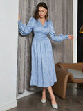 Paola Midi Dress - V Neck - Bishop Sleeve - High Waist - Elegant