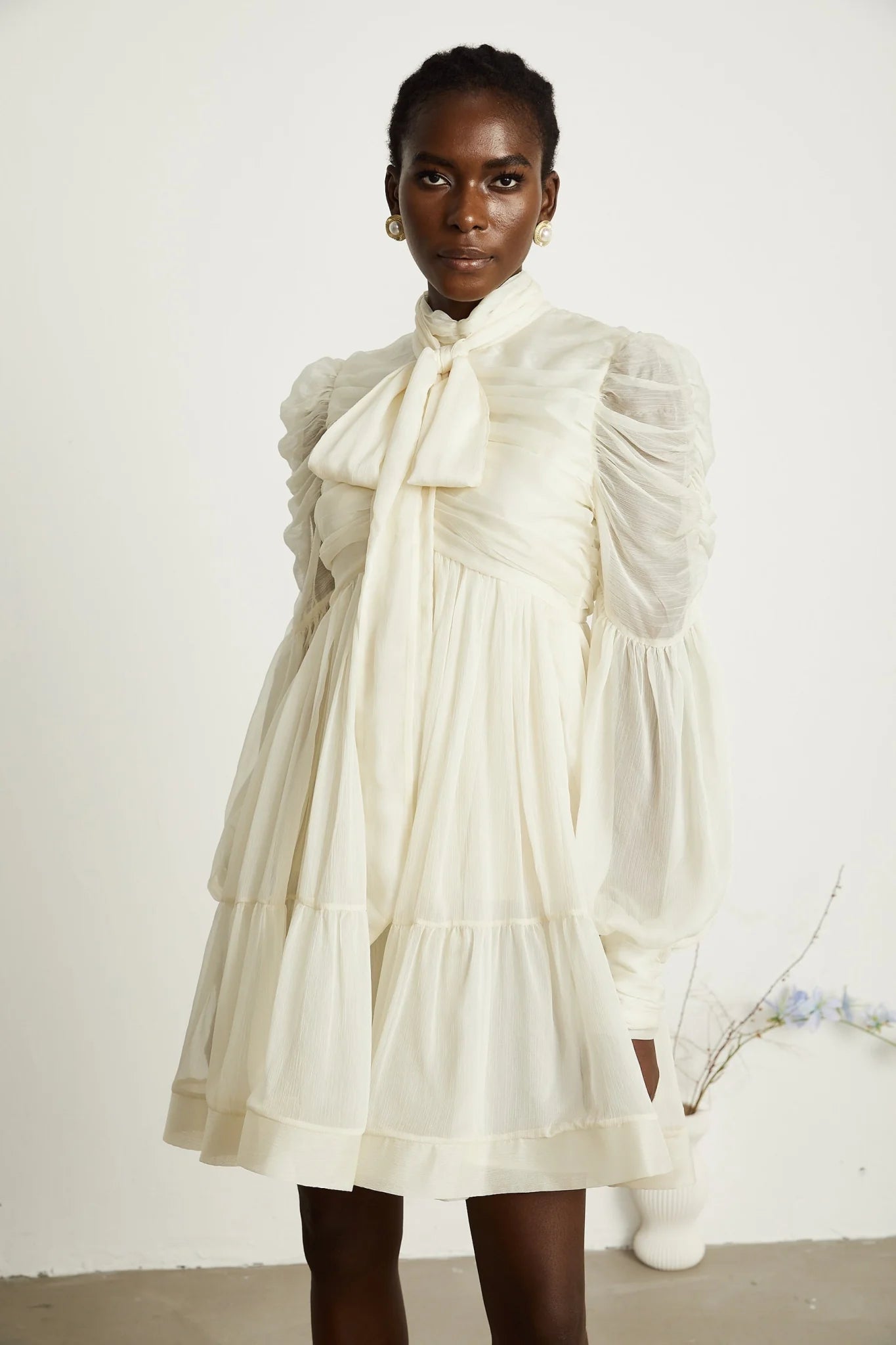Paola Mini Dress - Mock Neck Long Sleeve Gathered Design