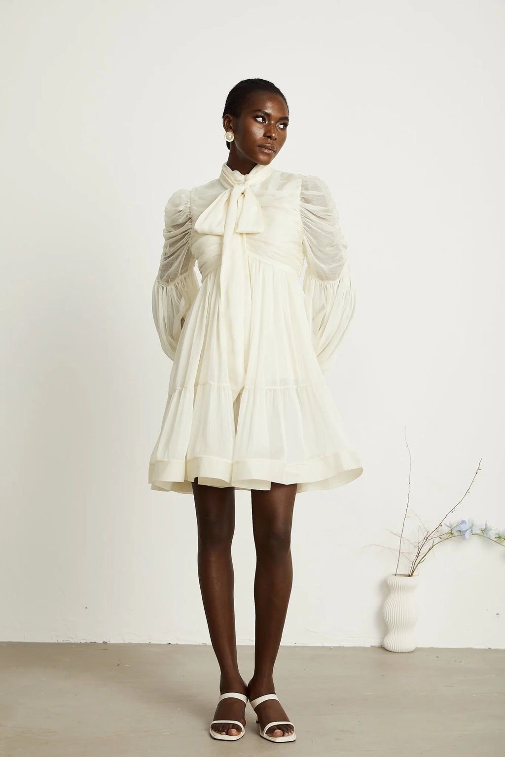 Paola Mini Dress - Mock Neck Long Sleeve Gathered Design