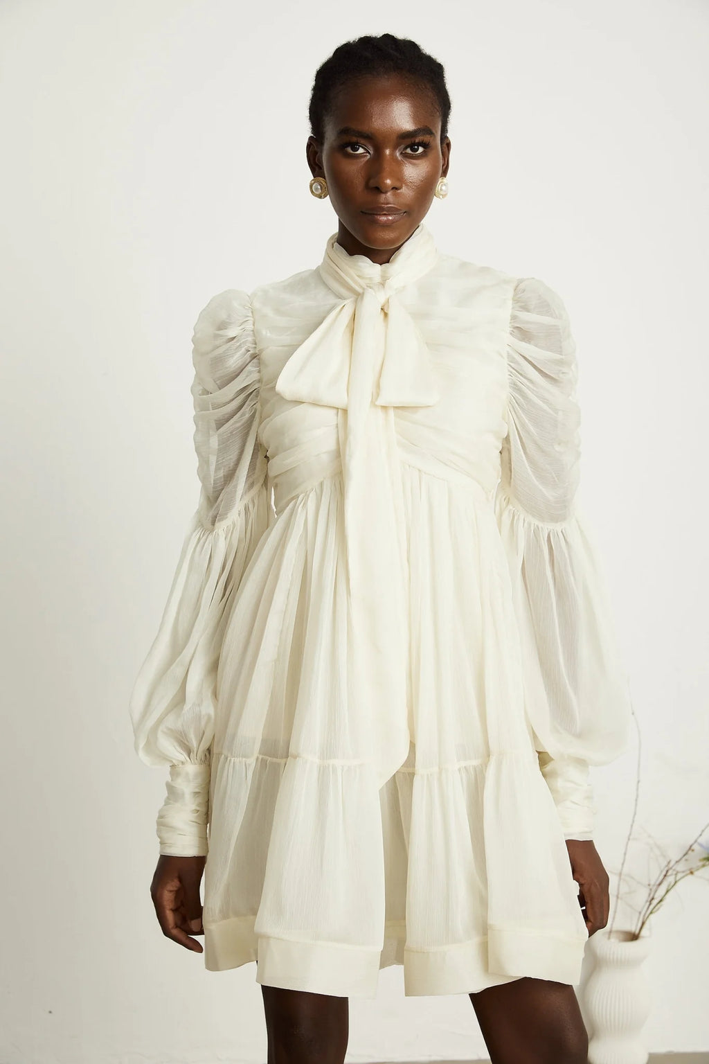 Paola Mini Dress - Mock Neck Long Sleeve Gathered Design