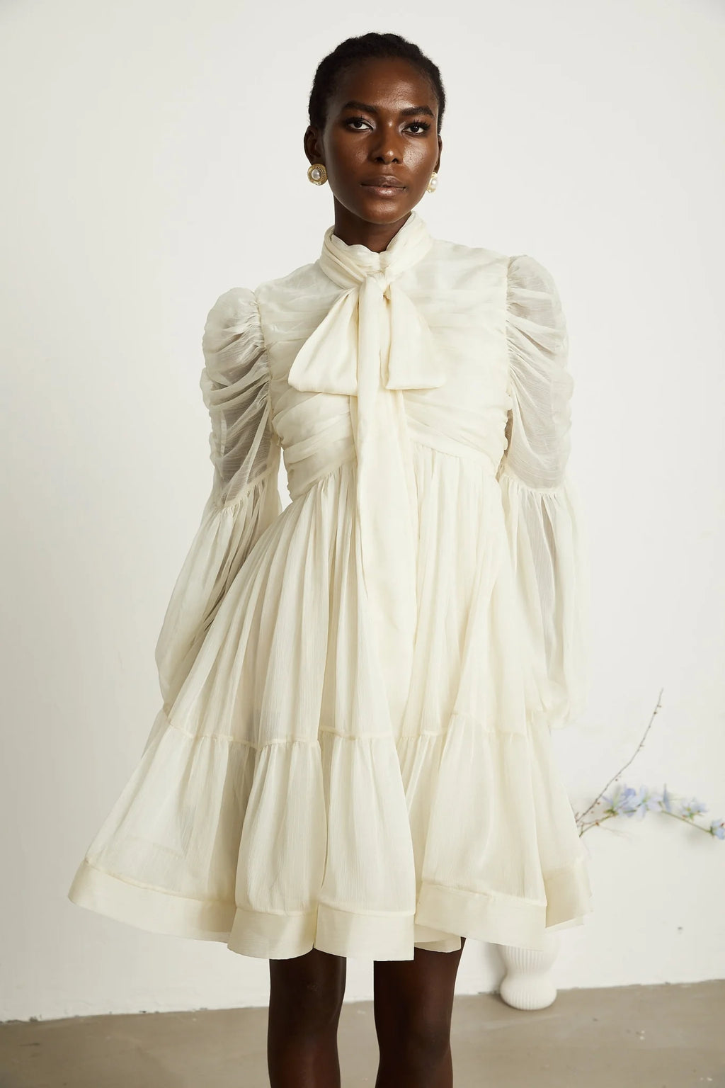 Paola Mini Dress - Mock Neck Long Sleeve Gathered Design