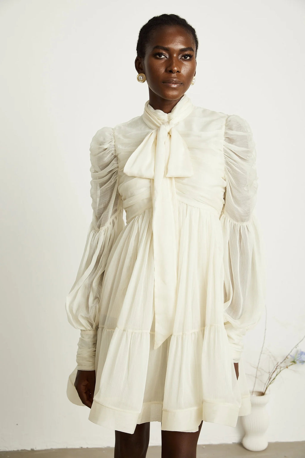Paola Mini Dress - Mock Neck Long Sleeve Gathered Design