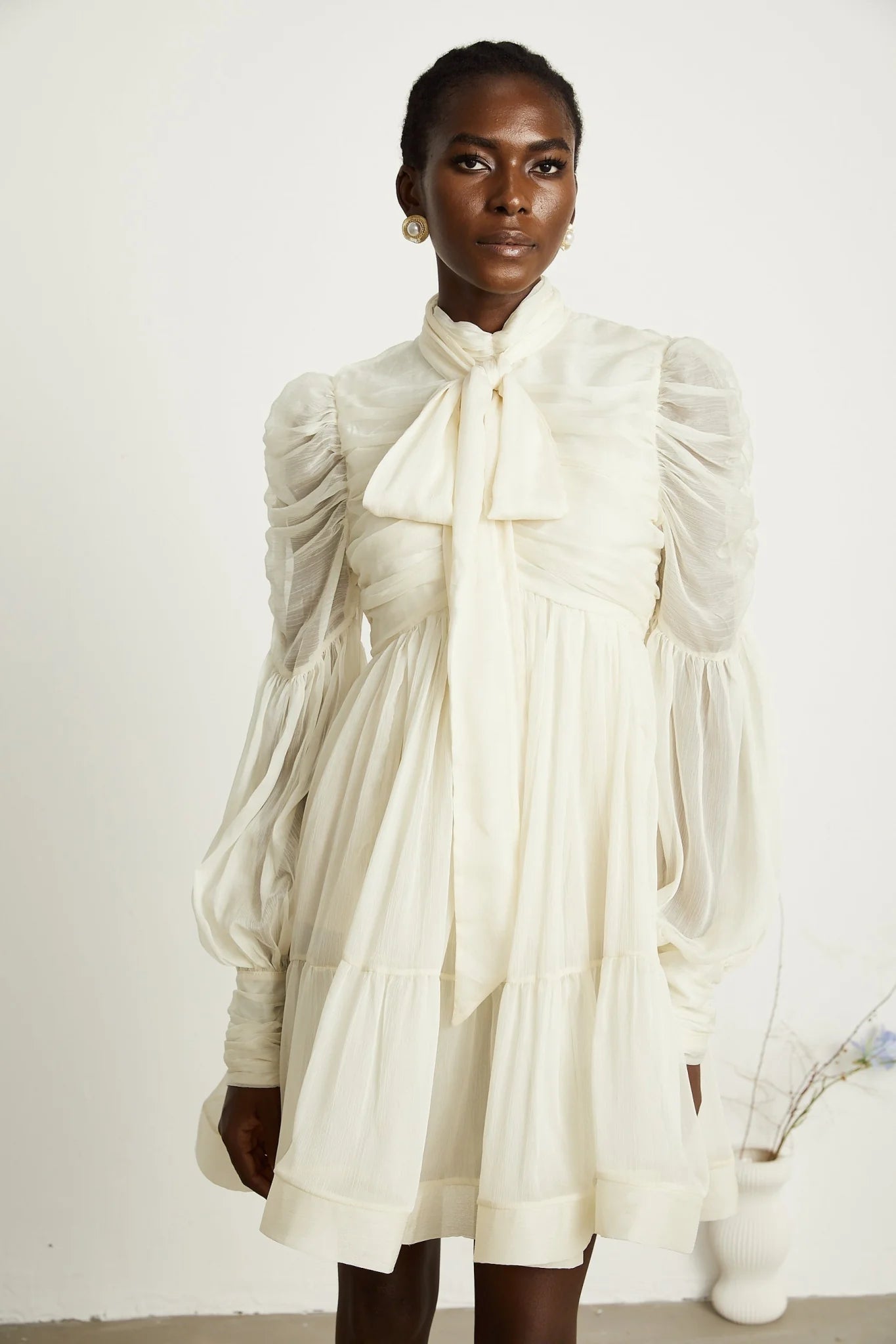 Paola Mini Dress - Mock Neck Long Sleeve Gathered Design
