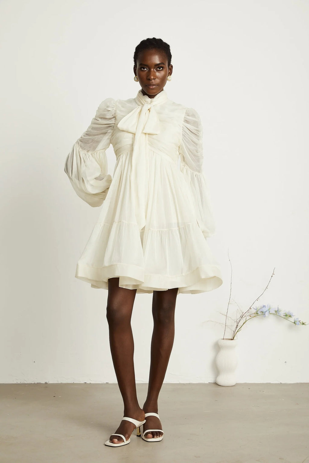 Paola Mini Dress - Mock Neck Long Sleeve Gathered Design