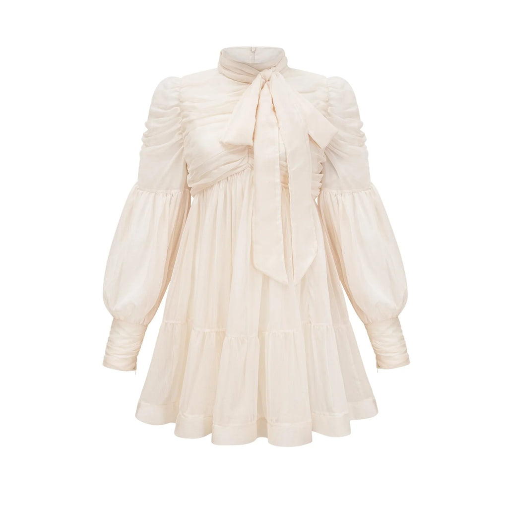 Paola Mini Dress - Mock Neck Long Sleeve Gathered Design